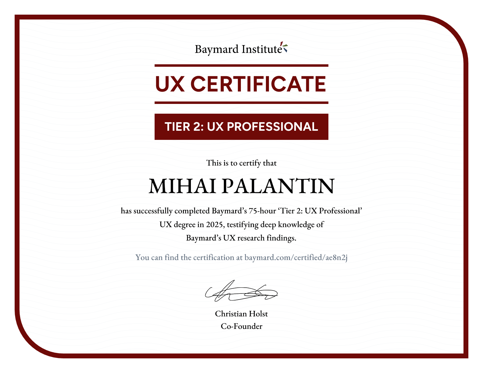 MIHAI PALANTIN’s certificate